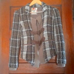 Free People Knit Blazer with Leather Accents, Size 2